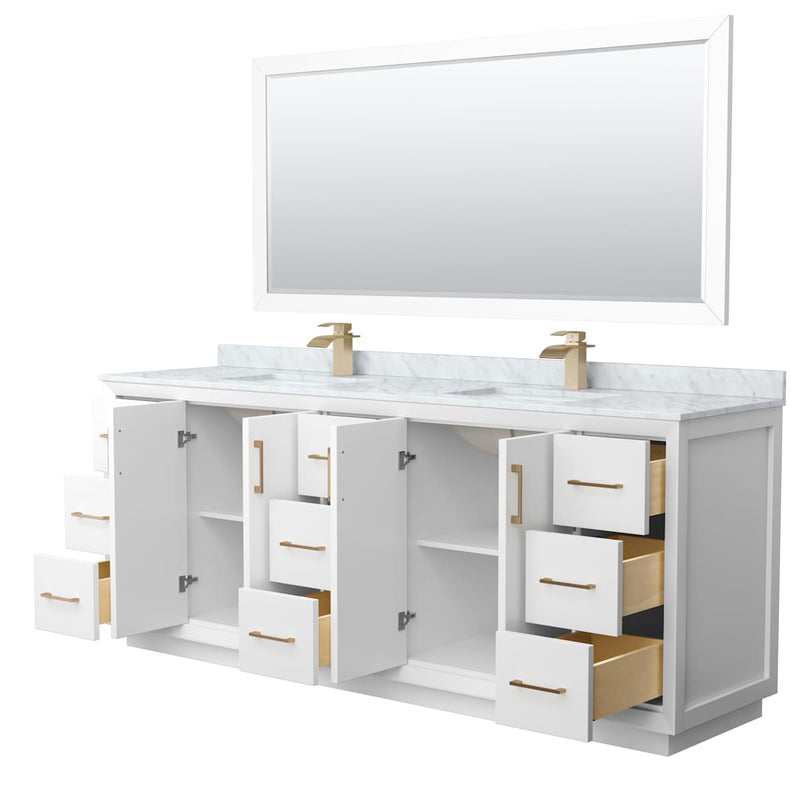 Strada 84" Free Standing Double Basin Vanity Set with Cabinet, Marble Vanity Top, and Framed Mirror - image 17