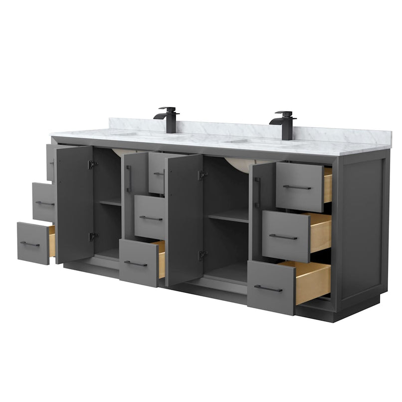 Strada 84" Free Standing Double Basin Vanity Set with Cabinet and Marble Vanity Top - image 7