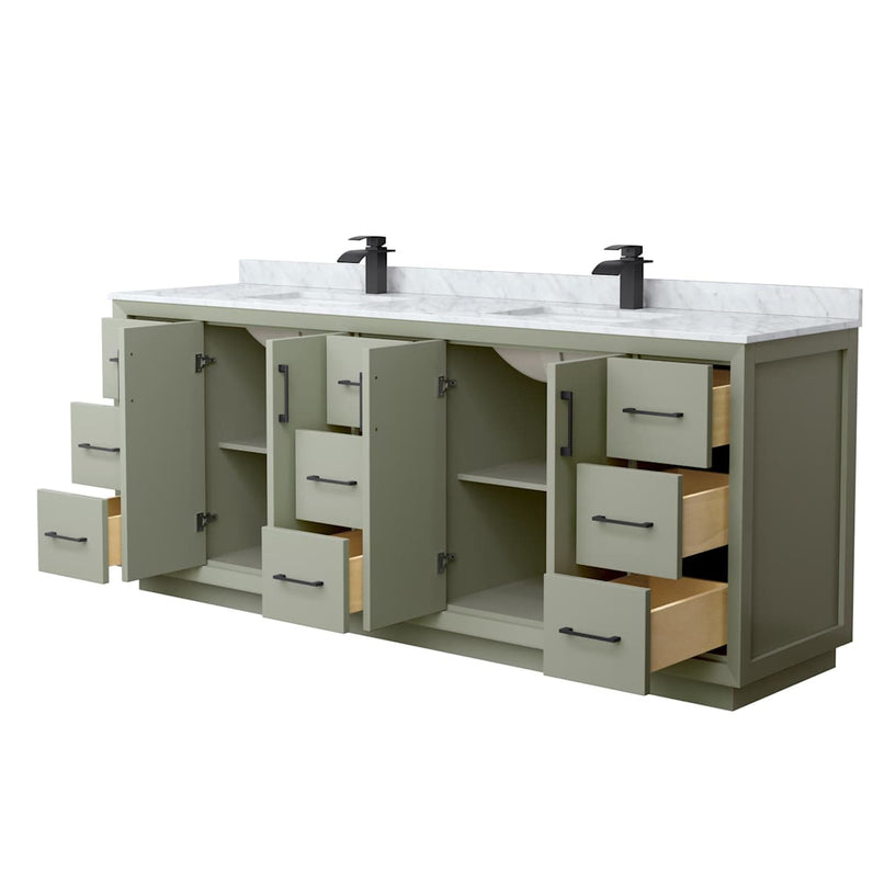Strada 84" Free Standing Double Basin Vanity Set with Cabinet and Marble Vanity Top - image 10