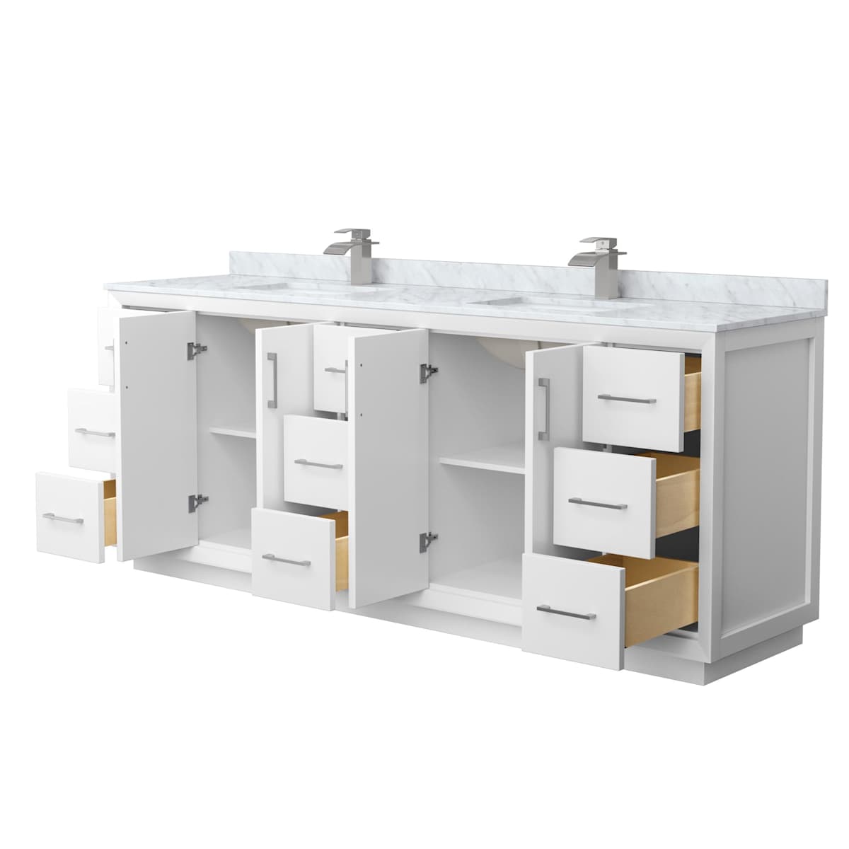 Strada 84" Free Standing Double Basin Vanity Set with Cabinet and Marble Vanity Top