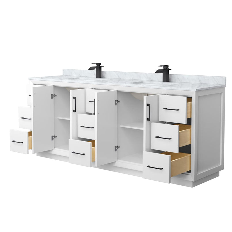 Strada 84" Free Standing Double Basin Vanity Set with Cabinet and Marble Vanity Top - image 13