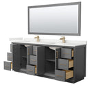 Strada 84" Free Standing Double Basin Vanity Set with Cabinet, Quartz Vanity Top, and Framed Mirror - image 15