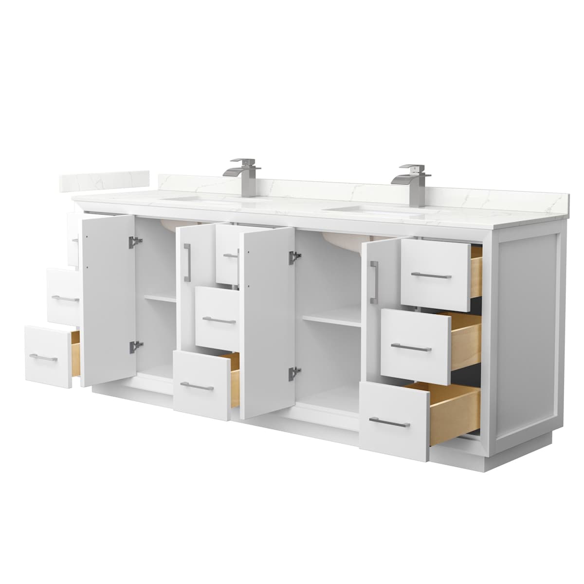 Strada 84" Free Standing Double Basin Vanity Set with Cabinet and Quartz Vanity Top