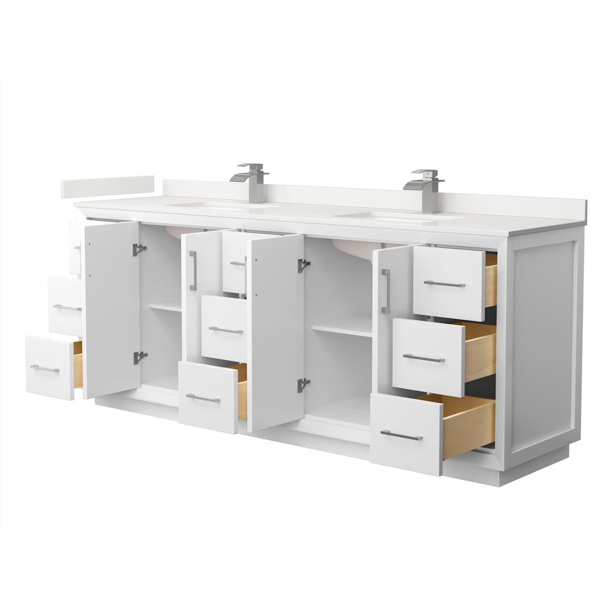 Strada 84" Free Standing Double Basin Vanity Set with Cabinet and Quartz Vanity Top
