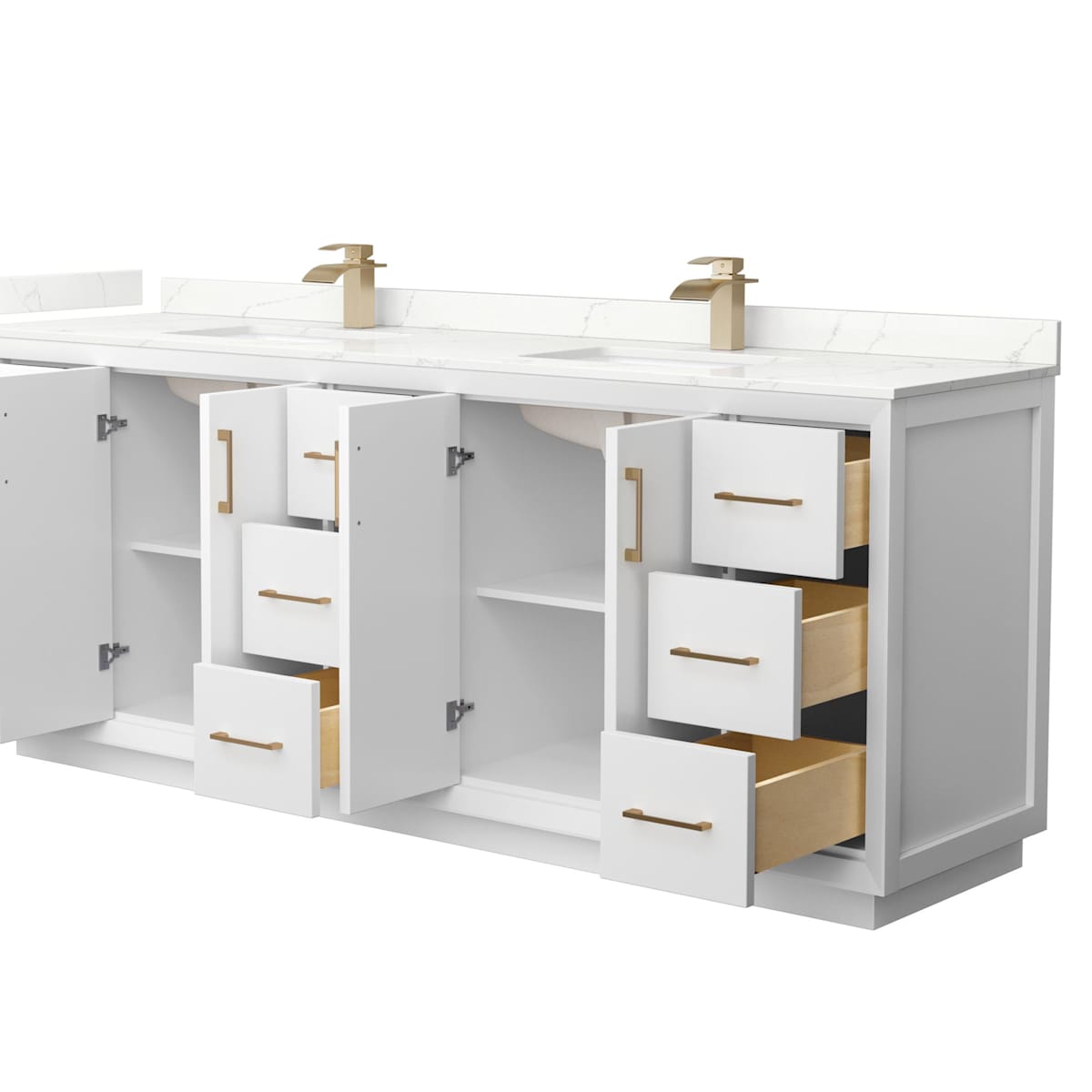 Strada 84" Free Standing Double Basin Vanity Set with Cabinet and Quartz Vanity Top