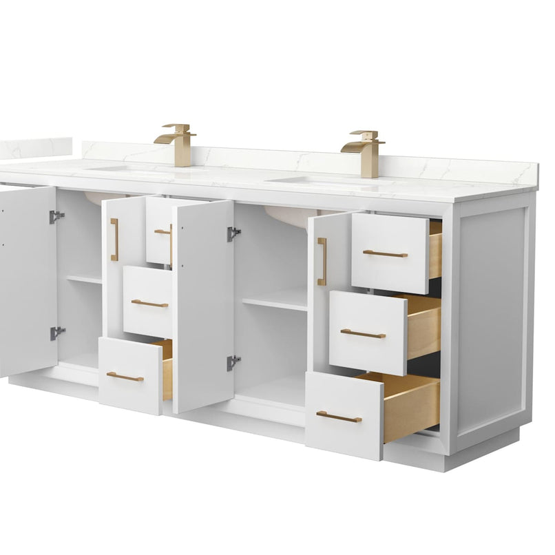 Strada 84" Free Standing Double Basin Vanity Set with Cabinet and Quartz Vanity Top - image 10