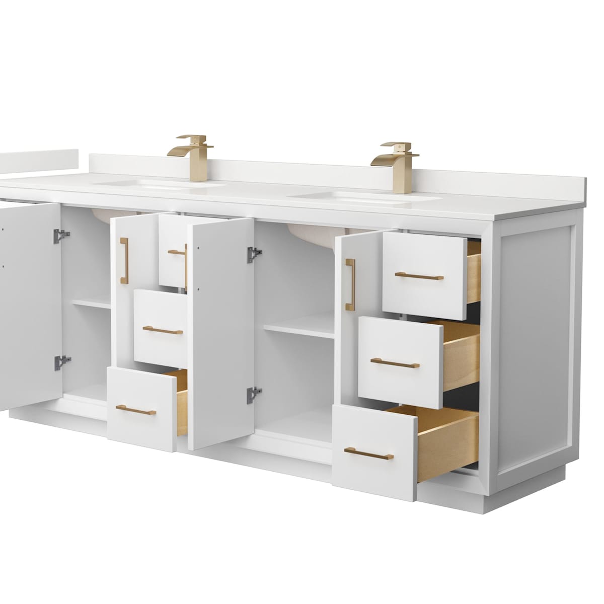 Strada 84" Free Standing Double Basin Vanity Set with Cabinet and Quartz Vanity Top