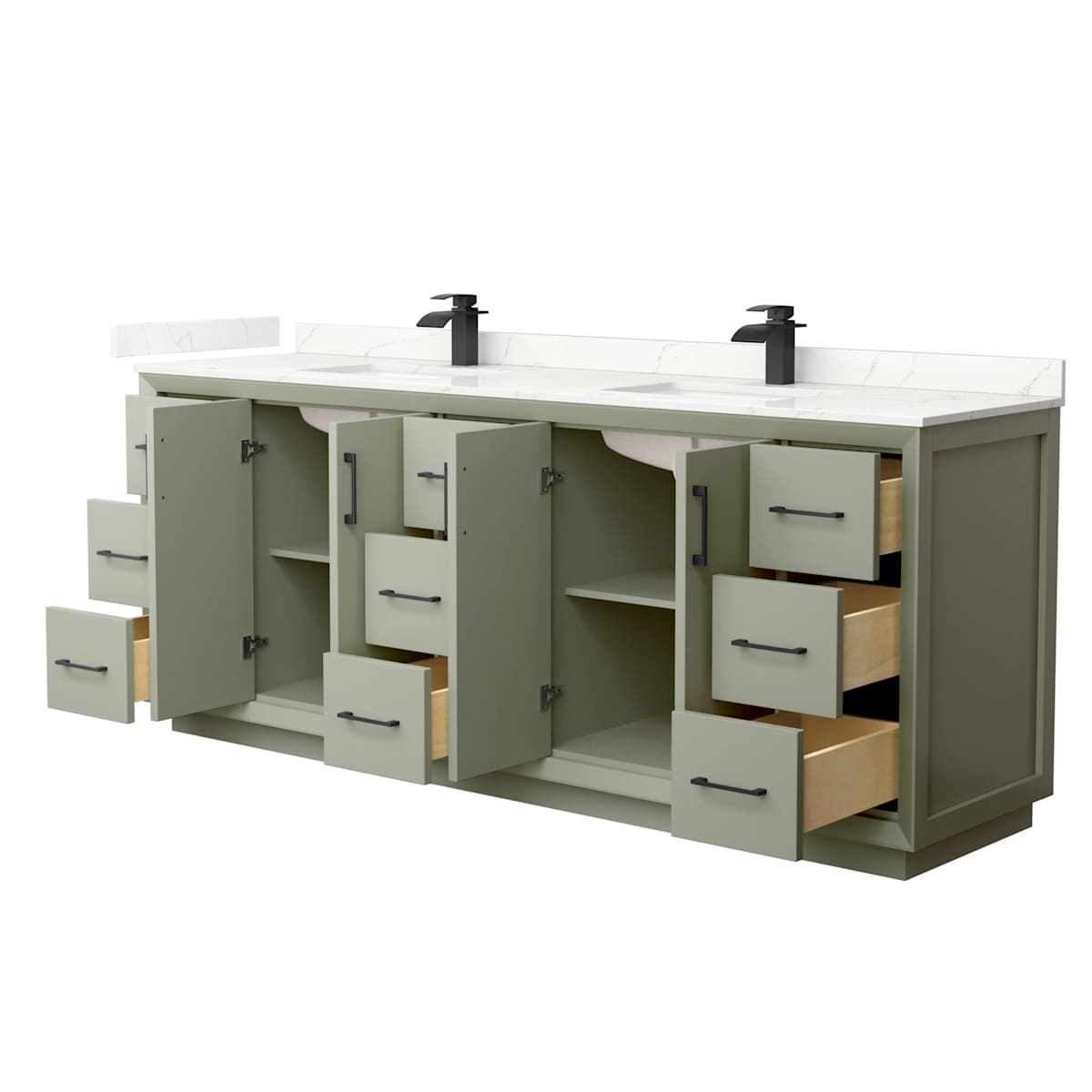 Strada 84" Free Standing Double Basin Vanity Set with Cabinet and Quartz Vanity Top - image 18