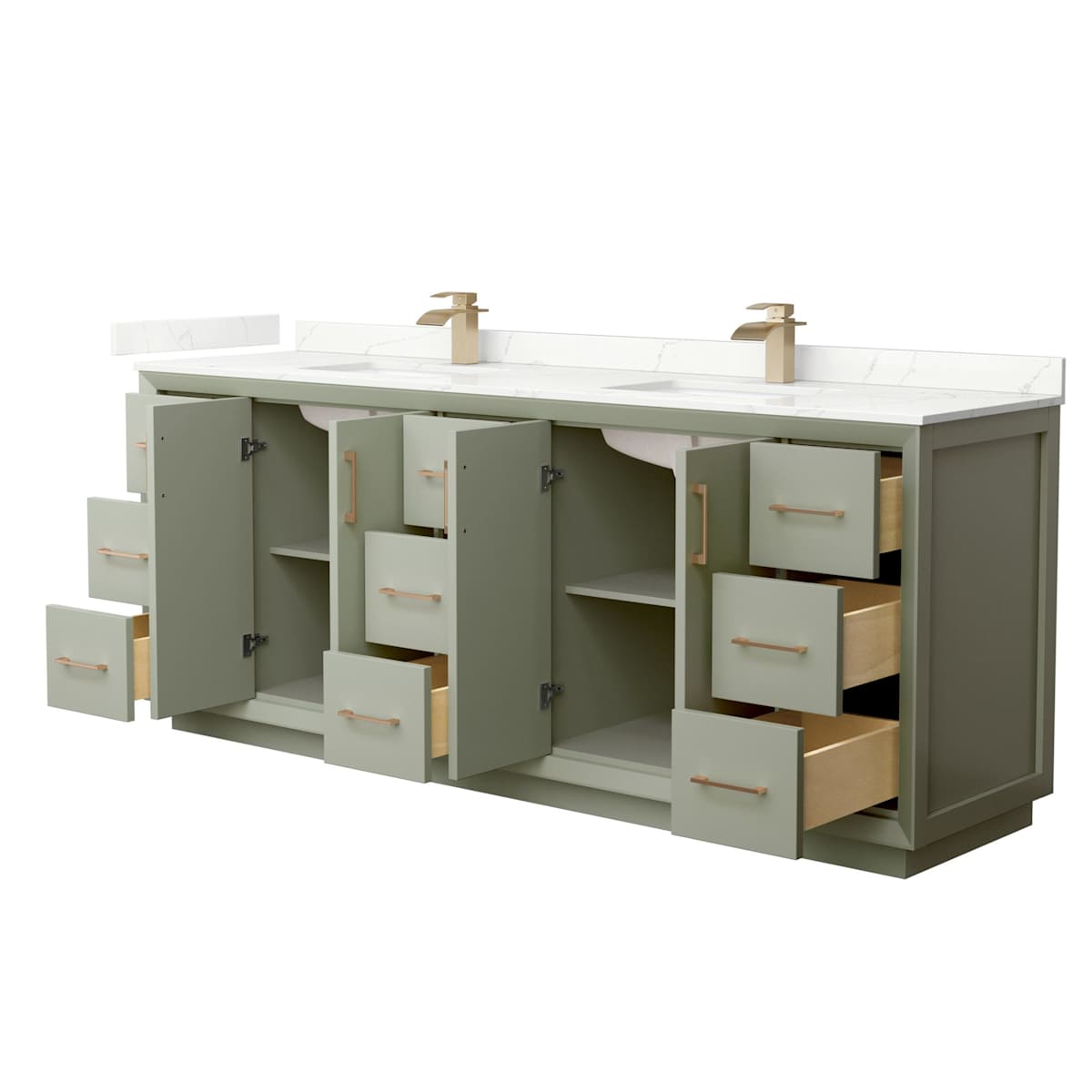 Strada 84" Free Standing Double Basin Vanity Set with Cabinet and Quartz Vanity Top - image 20