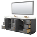 Strada 84" Free Standing Double Basin Vanity Set with Cabinet, Quartz Vanity Top, and Framed Mirror - image 15