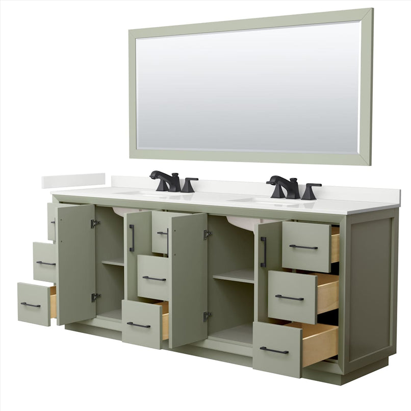 Strada 84" Free Standing Double Basin Vanity Set with Cabinet, Quartz Vanity Top, and Framed Mirror - image 19