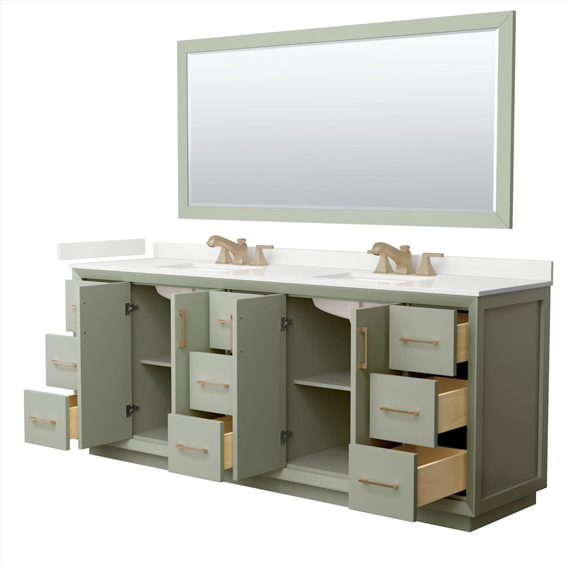 Strada 84" Free Standing Double Basin Vanity Set with Cabinet, Quartz Vanity Top, and Framed Mirror - image 21