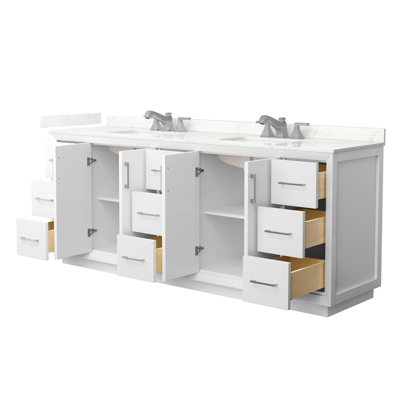 Strada 84" Free Standing Double Basin Vanity Set with Cabinet and Quartz Vanity Top - image 2