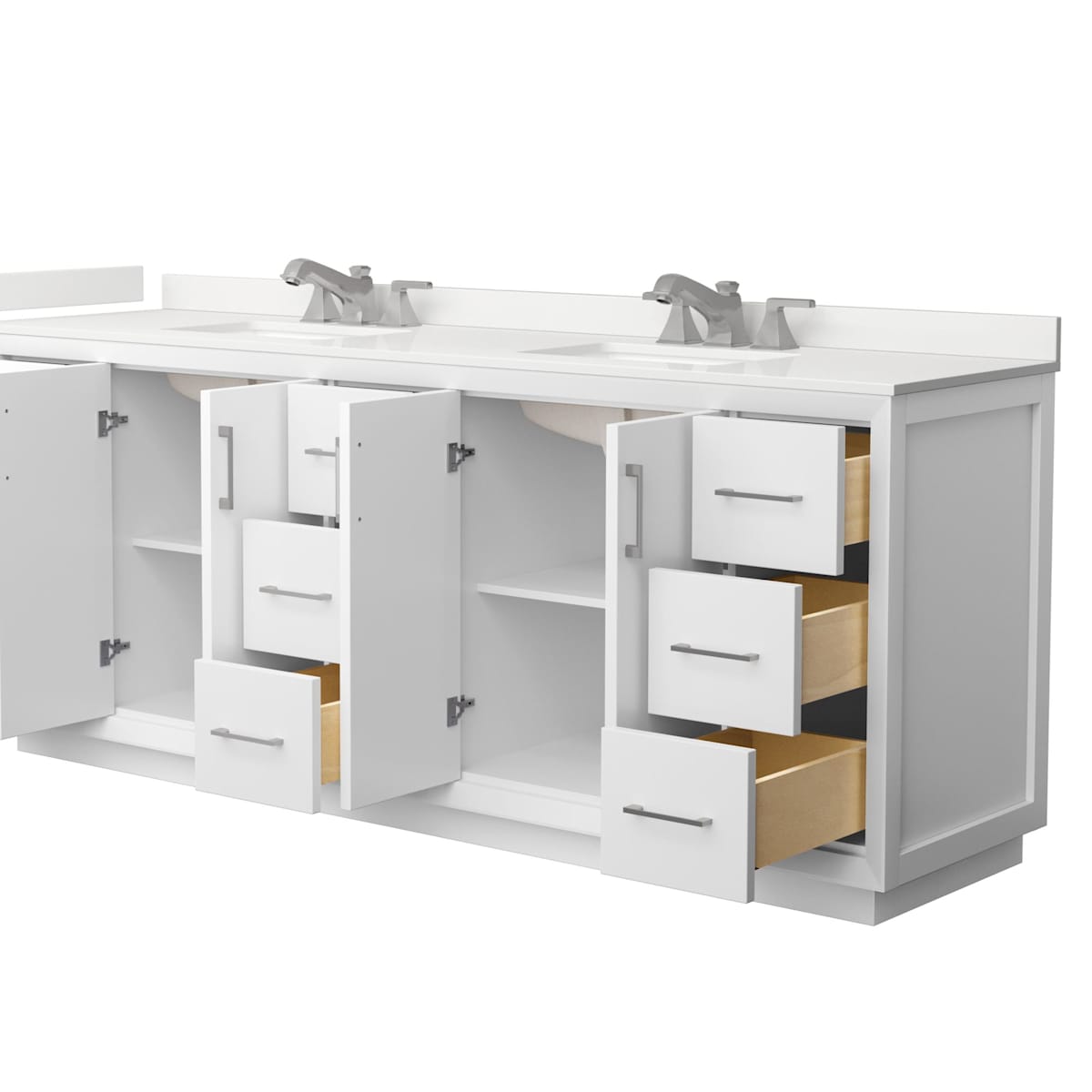 Strada 84" Free Standing Double Basin Vanity Set with Cabinet and Quartz Vanity Top