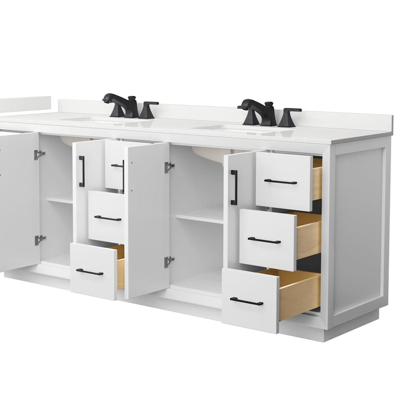 Strada 84" Free Standing Double Basin Vanity Set with Cabinet and Quartz Vanity Top - image 10
