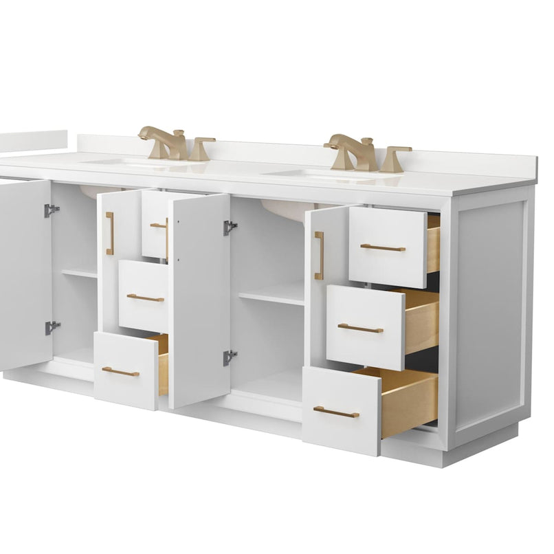 Strada 84" Free Standing Double Basin Vanity Set with Cabinet and Quartz Vanity Top - image 12