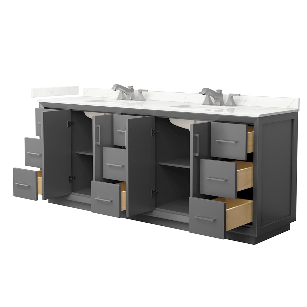 Strada 84" Free Standing Double Basin Vanity Set with Cabinet and Quartz Vanity Top - image 13