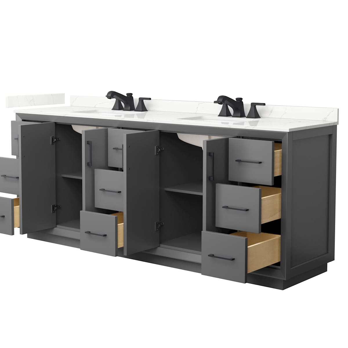Strada 84" Free Standing Double Basin Vanity Set with Cabinet and Quartz Vanity Top - image 15