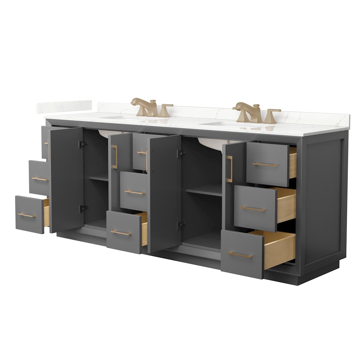 Strada 84" Free Standing Double Basin Vanity Set with Cabinet and Quartz Vanity Top - image 17