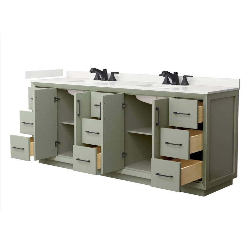 Strada 84" Free Standing Double Basin Vanity Set with Cabinet and Quartz Vanity Top - image 19