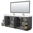 Strada 84" Free Standing Double Basin Vanity Set with Cabinet, Cultured Marble Vanity Top, and Framed Mirror - image 10