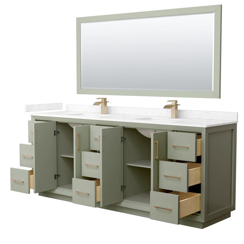 Strada 84" Free Standing Double Basin Vanity Set with Cabinet, Cultured Marble Vanity Top, and Framed Mirror - image 14