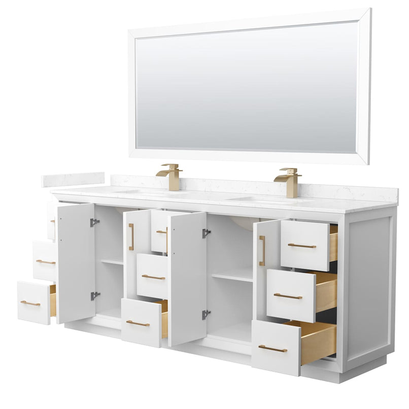 Strada 84" Free Standing Double Basin Vanity Set with Cabinet, Cultured Marble Vanity Top, and Framed Mirror - image 18