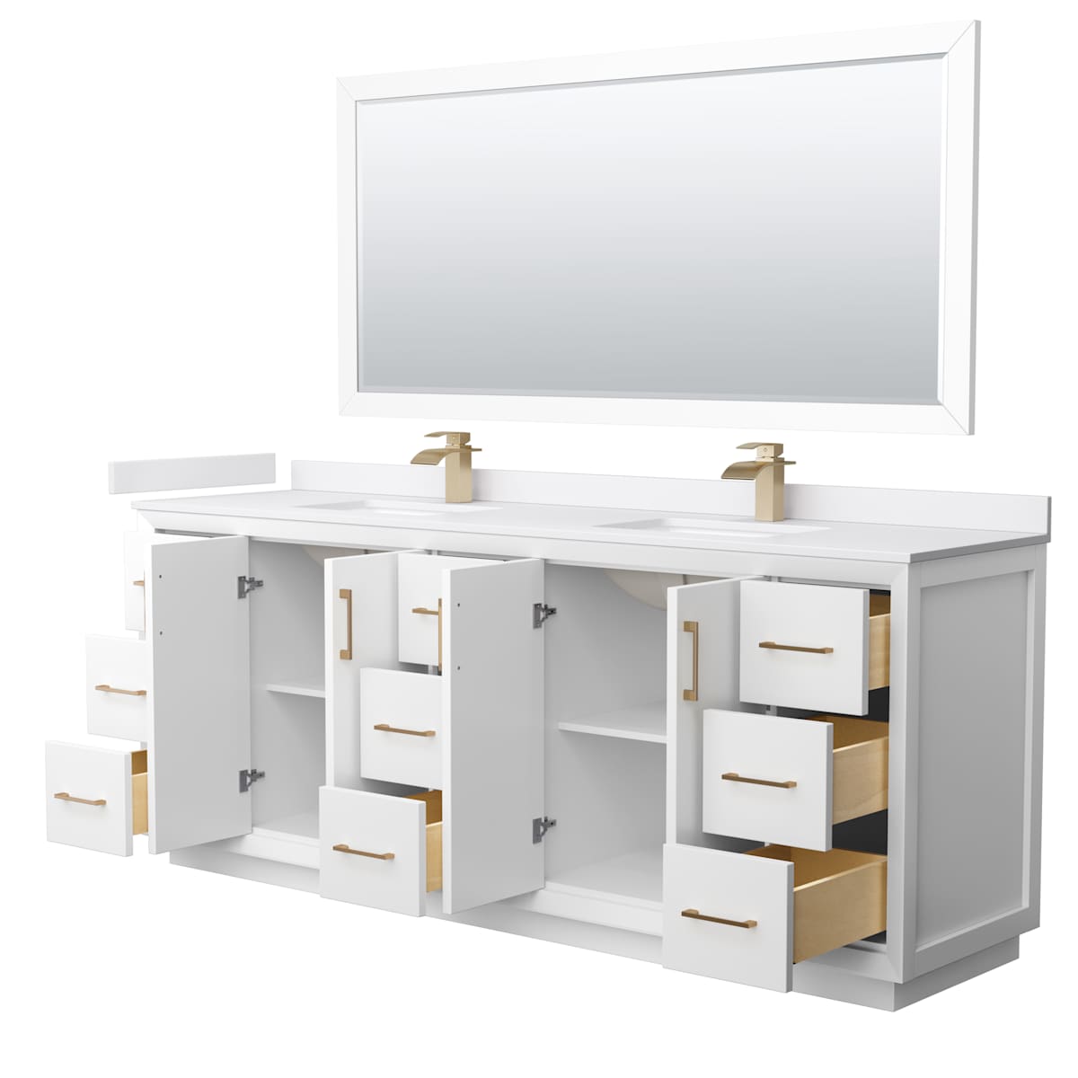 Strada 84" Free Standing Double Basin Vanity Set with Cabinet, Cultured Marble Vanity Top, and Framed Mirror - image 21