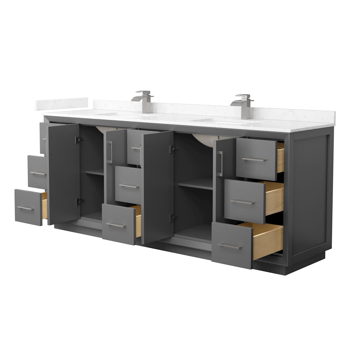 Strada 84" Free Standing Double Basin Vanity Set with Cabinet and Cultured Marble Vanity Top