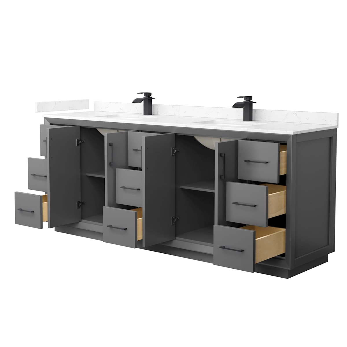 Strada 84" Free Standing Double Basin Vanity Set with Cabinet and Cultured Marble Vanity Top