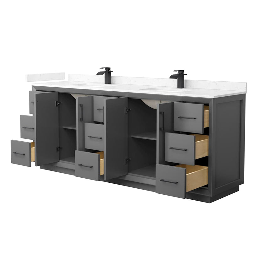 Strada 84" Free Standing Double Basin Vanity Set with Cabinet and Cultured Marble Vanity Top - image 8