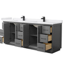 Strada 84" Free Standing Double Basin Vanity Set with Cabinet and Cultured Marble Vanity Top - image 9