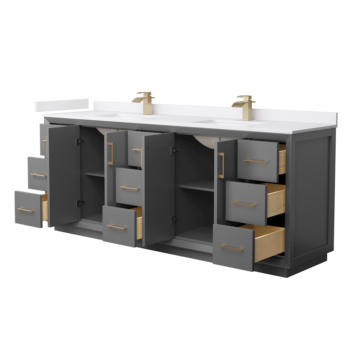 Strada 84" Free Standing Double Basin Vanity Set with Cabinet and Cultured Marble Vanity Top