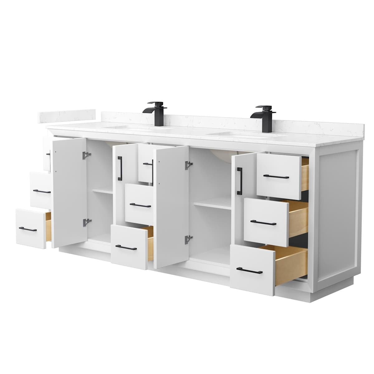 Strada 84" Free Standing Double Basin Vanity Set with Cabinet and Cultured Marble Vanity Top - image 16