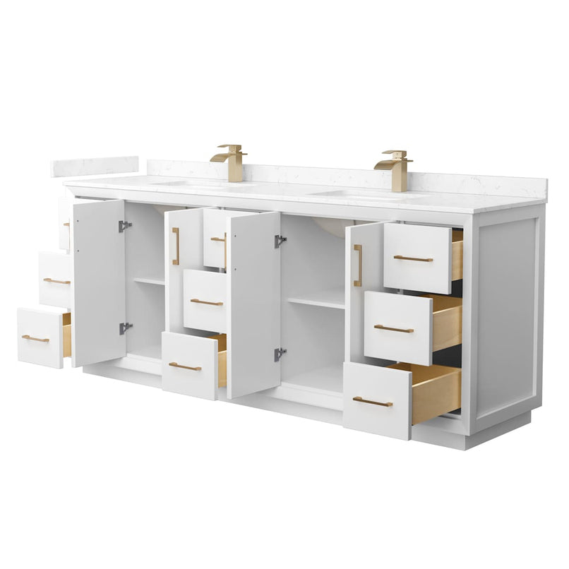 Strada 84" Free Standing Double Basin Vanity Set with Cabinet and Cultured Marble Vanity Top - image 17