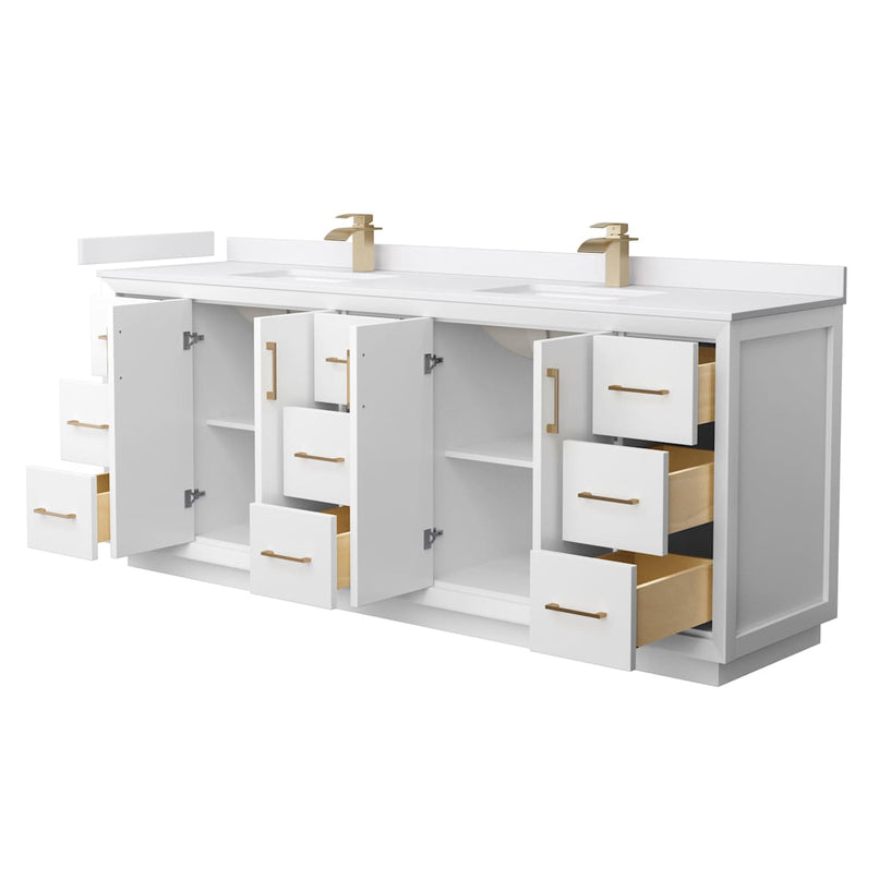 Strada 84" Free Standing Double Basin Vanity Set with Cabinet and Cultured Marble Vanity Top - image 20