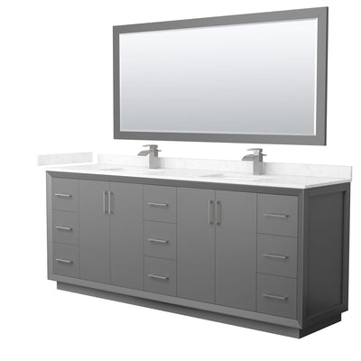 Strada 84" Free Standing Double Basin Vanity Set with Cabinet, Cultured Marble Vanity Top, and Framed Mirror - image 1