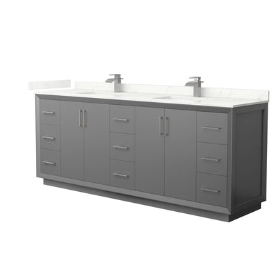Strada 84" Free Standing Double Basin Vanity Set with Cabinet and Quartz Vanity Top - image 1
