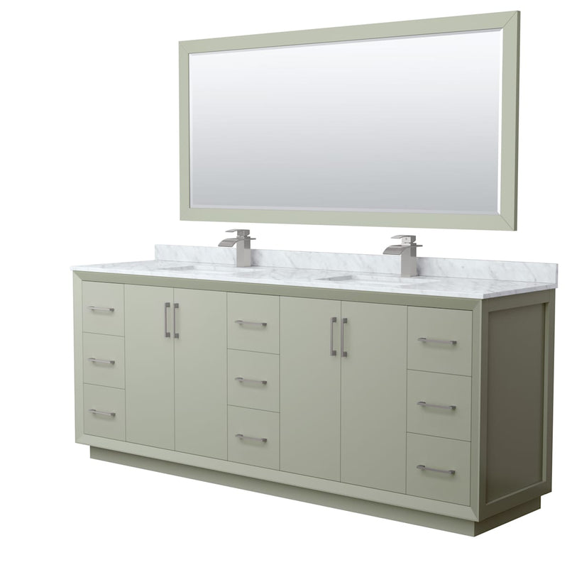 Strada 84" Free Standing Double Basin Vanity Set with Cabinet, Marble Vanity Top, and Framed Mirror - image 1