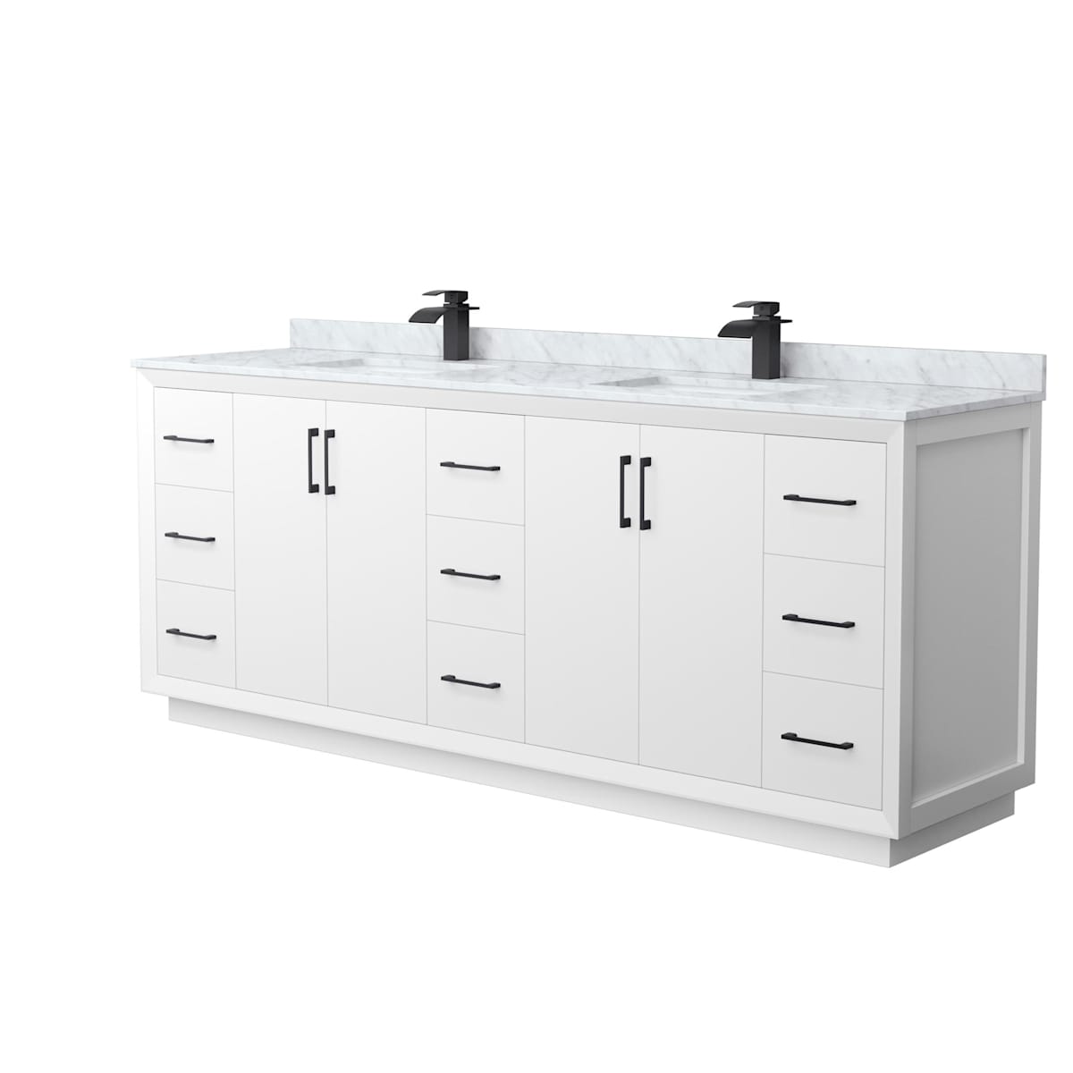 Strada 84" Free Standing Double Basin Vanity Set with Cabinet and Marble Vanity Top