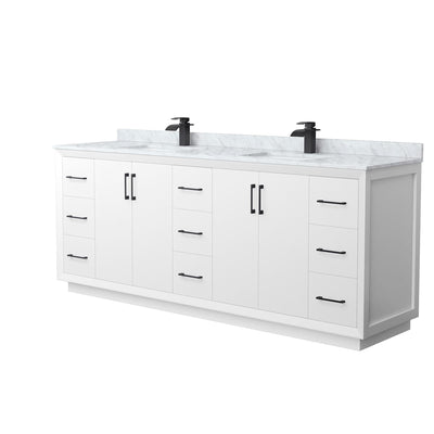 Strada 84" Free Standing Double Basin Vanity Set with Cabinet and Marble Vanity Top - image 1