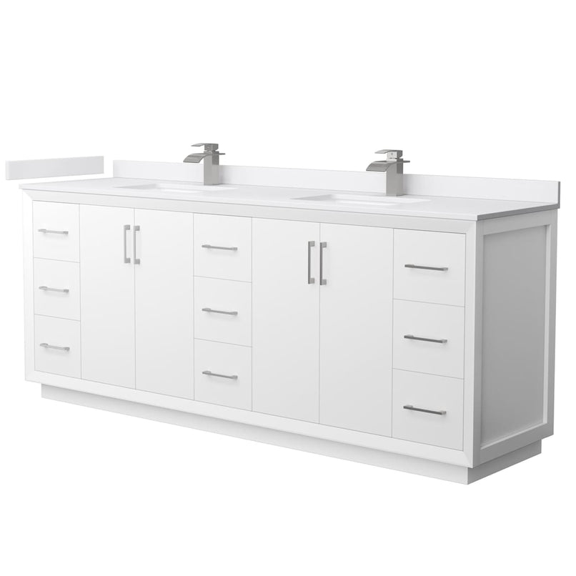 Strada 84" Free Standing Double Basin Vanity Set with Cabinet and Cultured Marble Vanity Top - image 1