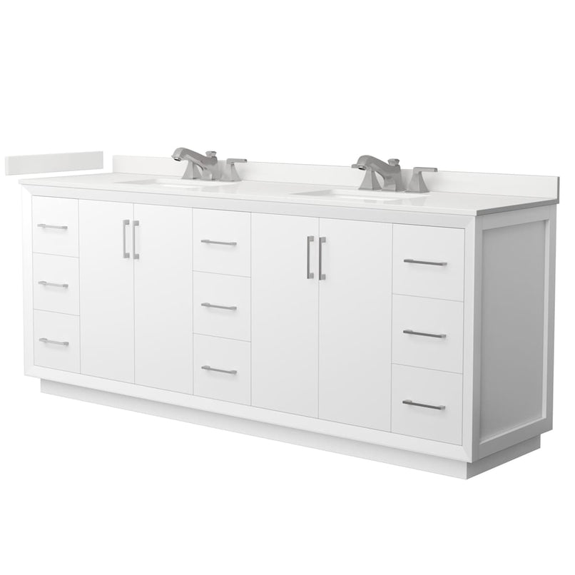 Strada 84" Free Standing Double Basin Vanity Set with Cabinet and Quartz Vanity Top - image 1
