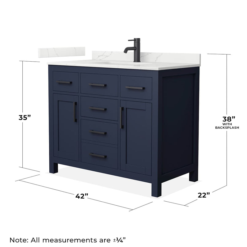 Beckett 42" Free Standing Single Basin Vanity Set with Cabinet and Quartz Vanity Top - image 4