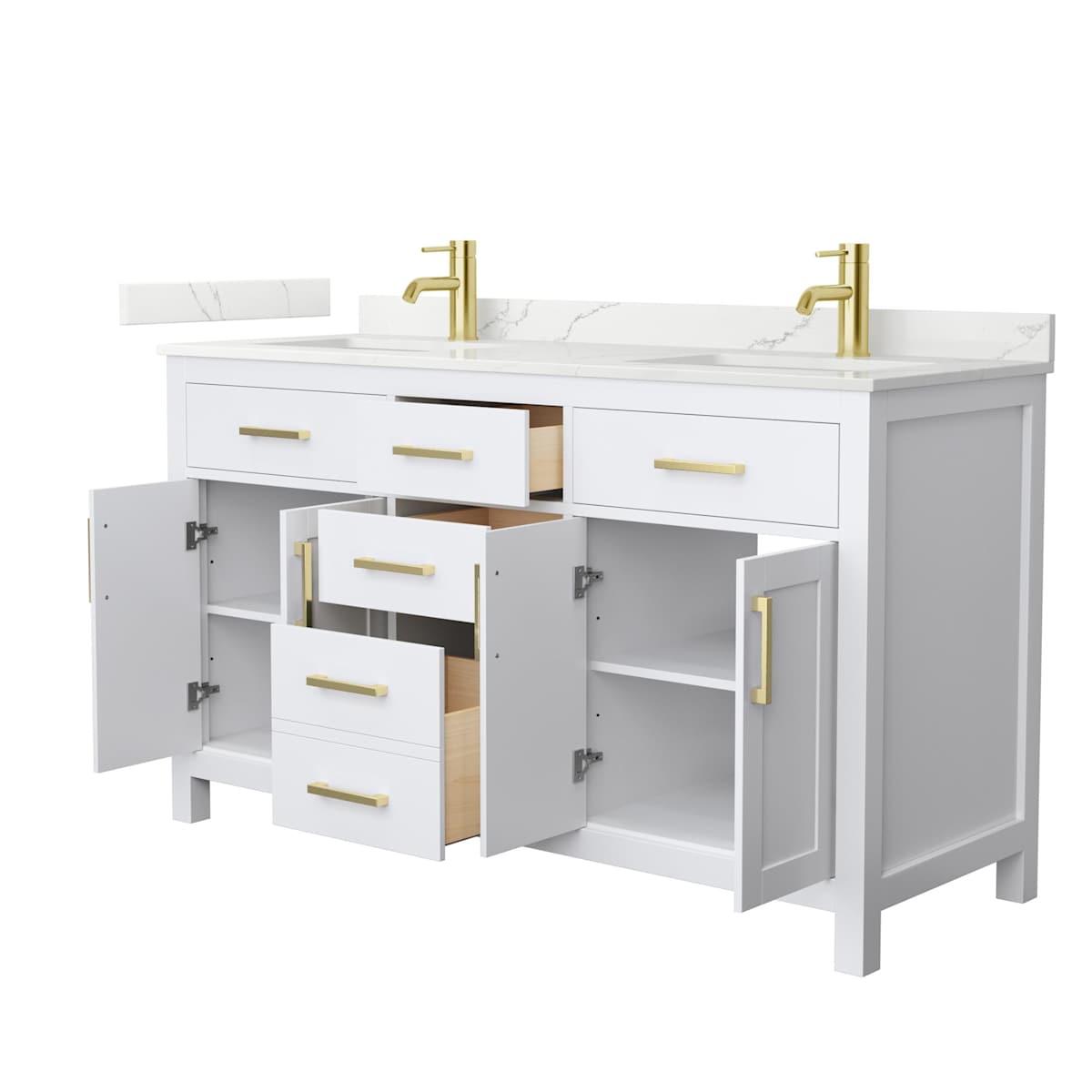 Beckett 60" Free Standing Double Basin Vanity Set with Cabinet and Quartz Vanity Top