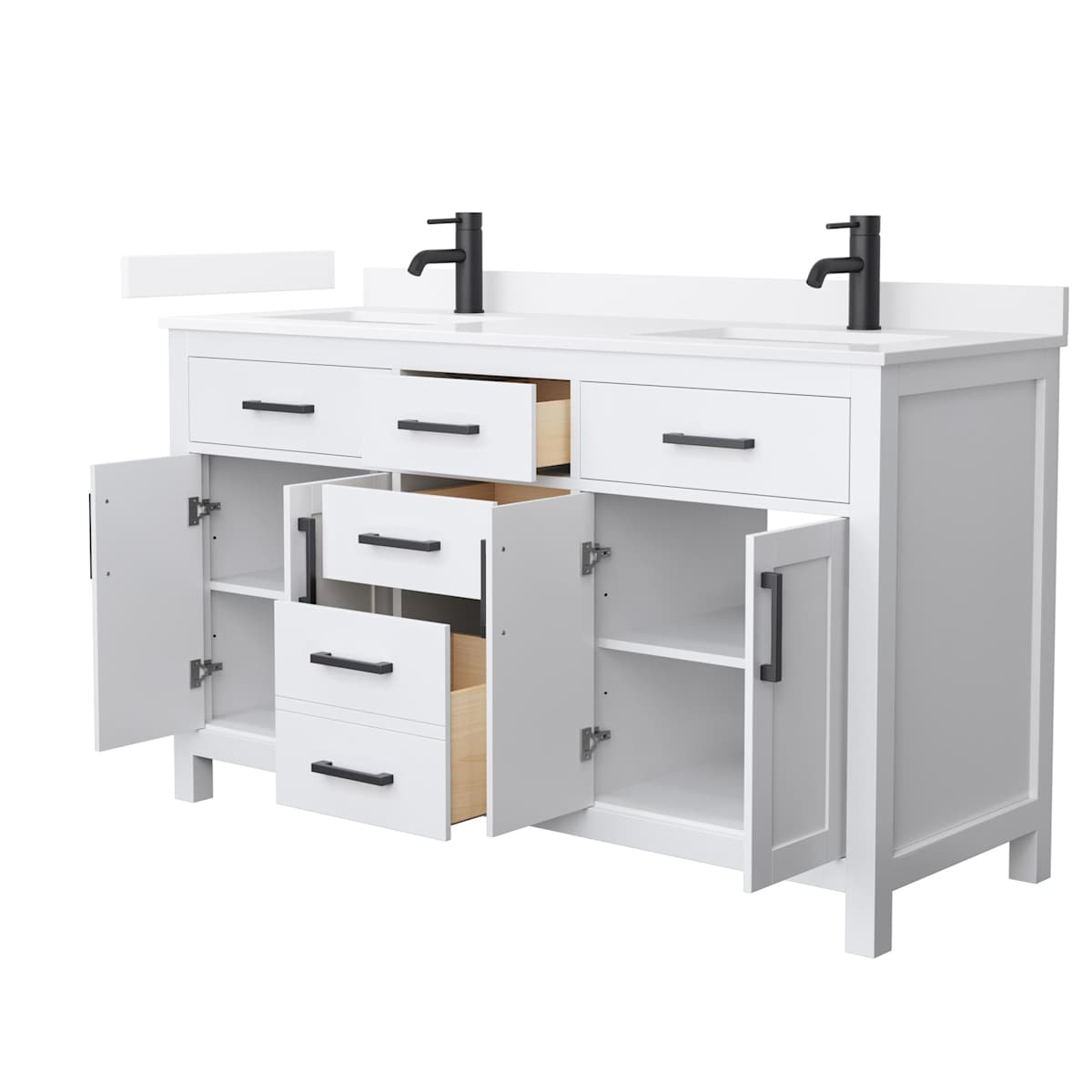 Beckett 60" Free Standing Double Basin Vanity Set with Cabinet and Quartz Vanity Top
