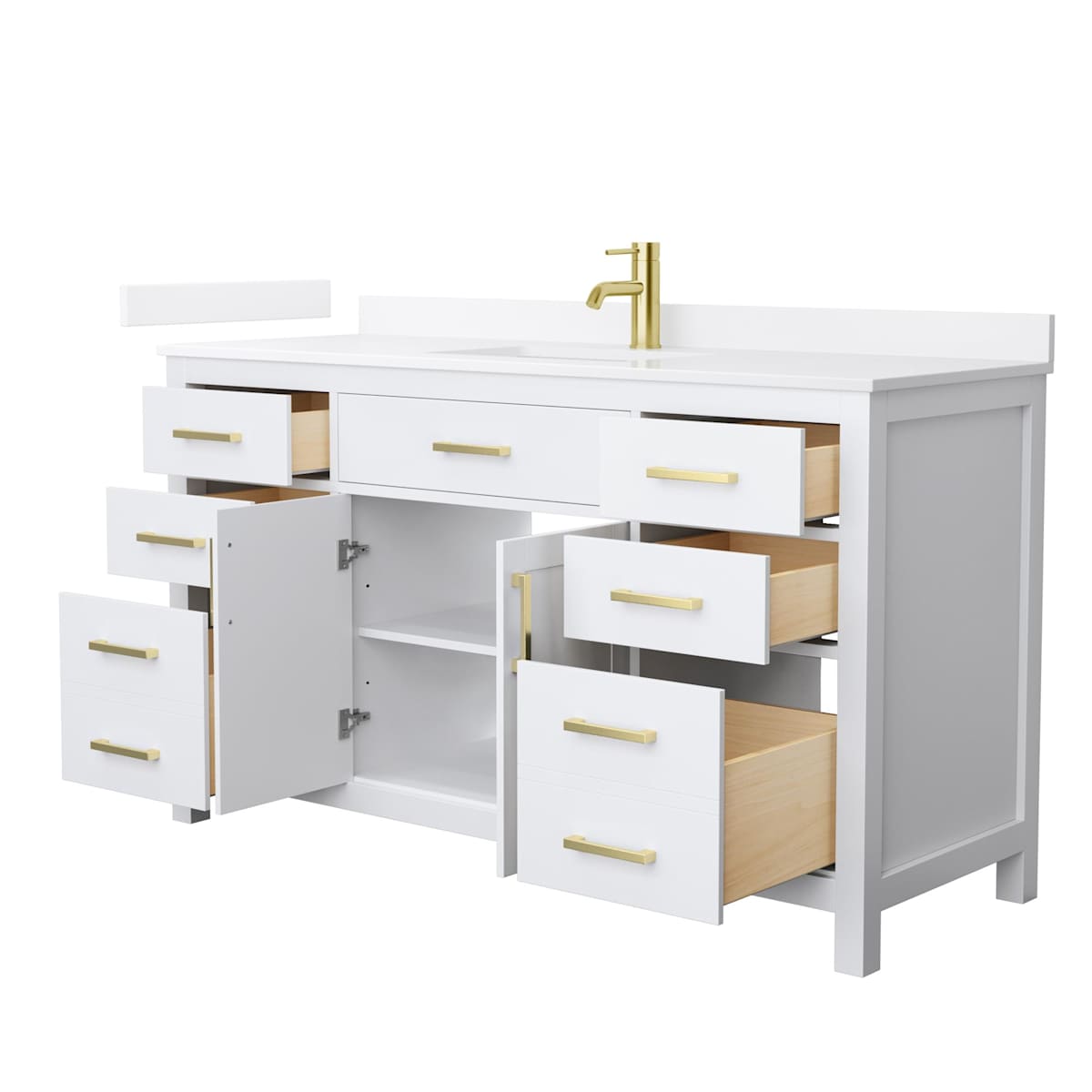 Beckett 60" Free Standing Single Basin Vanity Set with Cabinet and Quartz Vanity Top