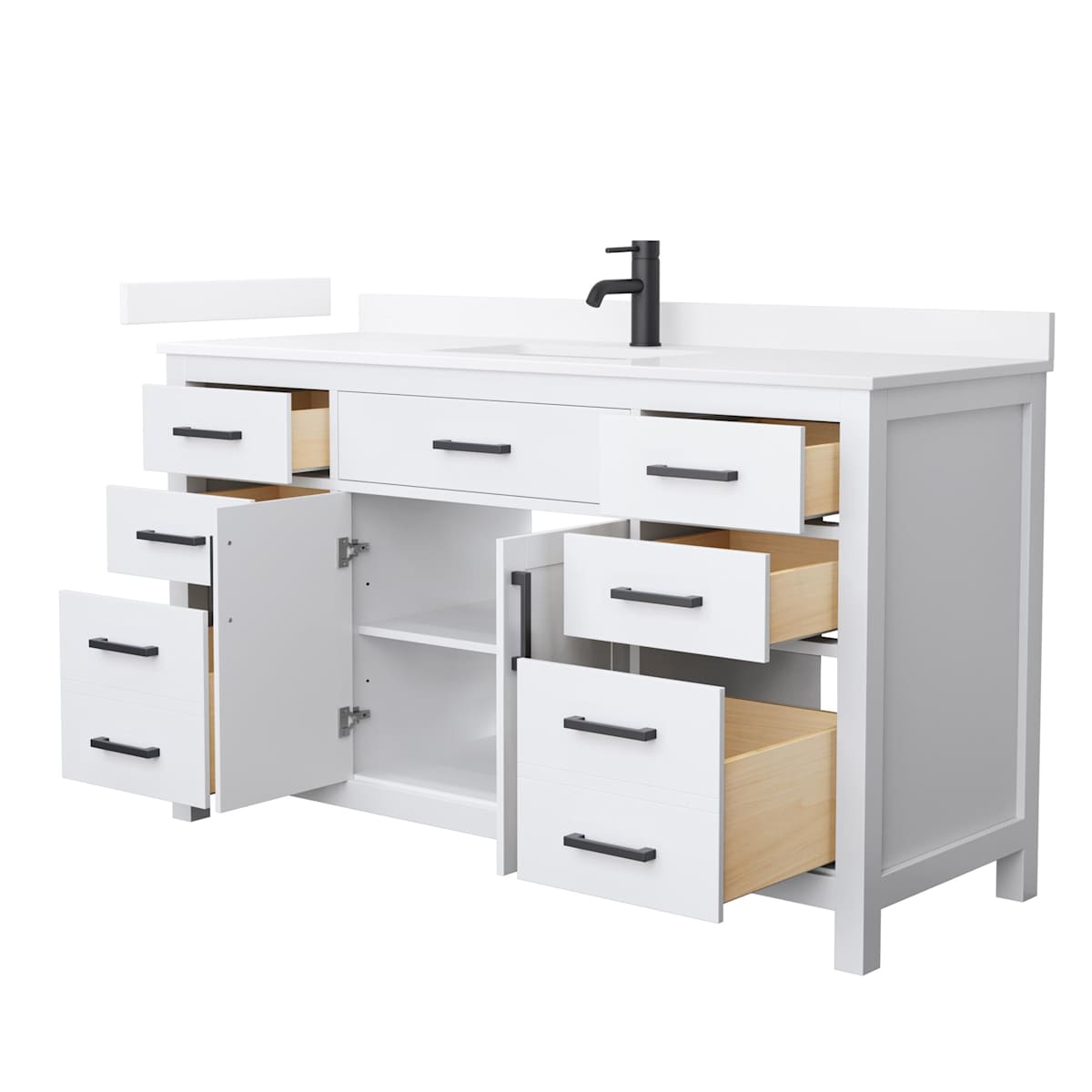 Beckett 60" Free Standing Single Basin Vanity Set with Cabinet and Quartz Vanity Top