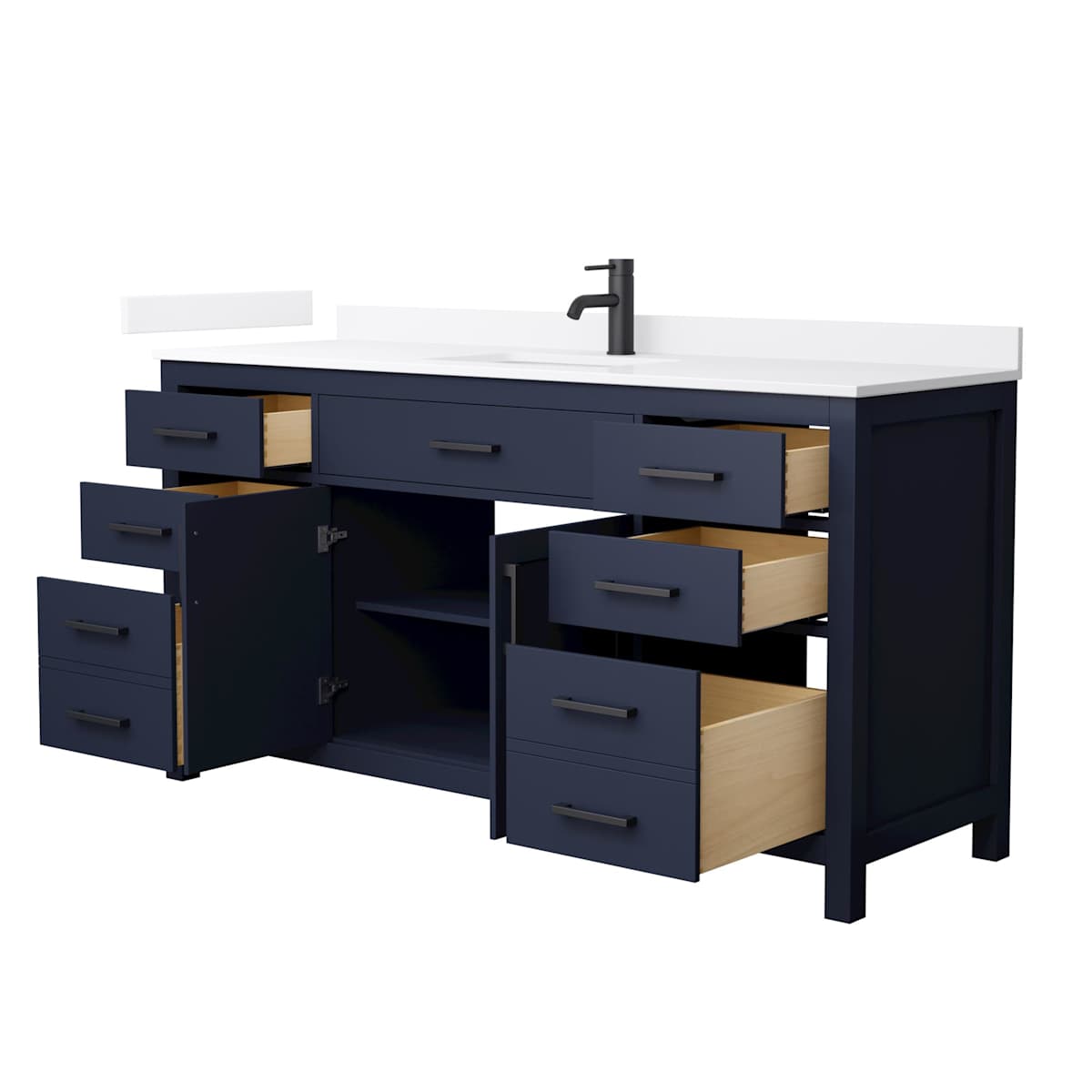 Beckett 66" Free Standing Single Basin Vanity Set with Cabinet and Quartz Vanity Top