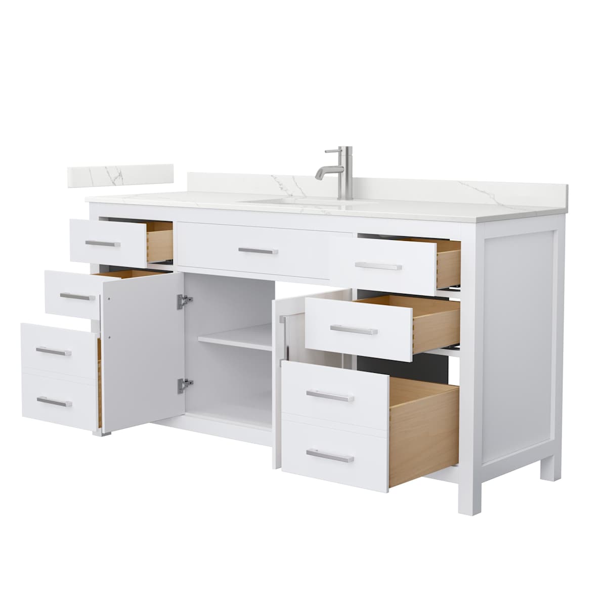 Beckett 66" Free Standing Single Basin Vanity Set with Cabinet and Quartz Vanity Top